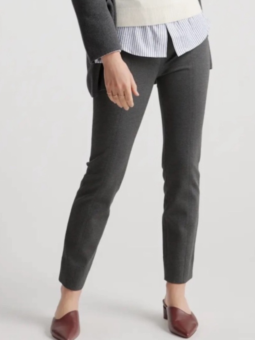Quince Gray  Classic Ultra Stretch Ponte Pintuck Ankle Pants, Size XL